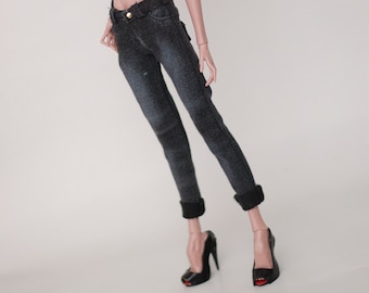 Casual Black skinny jeans detalied washed  for Popovy Dolls
