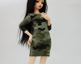 Cute camo camouflage stretchy mini dress for MSD Minifee FR16 doll 1/4 scale