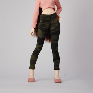 Military pattern camo camouflage green stretchy leggings pants for MSD Minifee FR16 doll 1/4 scale