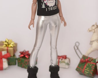Silver gray holo holographic shiny stretchy leggings pants for MSD Minifee FR16 doll 1/4 scale