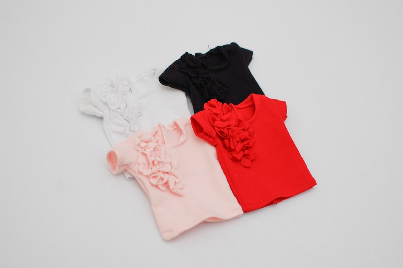 Classic t-shirt blouse with 3d flowers 4 colors for 1/4 scale msd minifee fr16 modsdoll tonner image 1