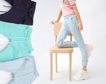 Joggers jogger pants unisex boy girl for MSD Minifee A-line doll 1/4 scale mint blue