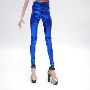 Casual classic skinny blue shiny leggings for Popovy Dolls