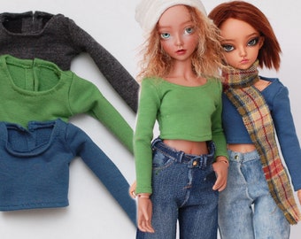 Simple short crop top tshirt blue green gray for 1/4 scale msd minifee fr16 modsdoll tonner COLORS