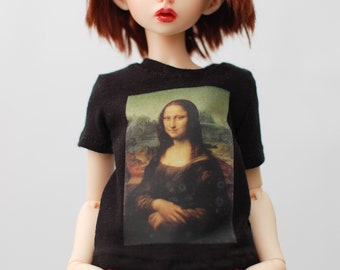 T-shirt top czarny nadruk Mona Lisa dla skali 1/4 msd minifee fr16 modsdoll tonner
