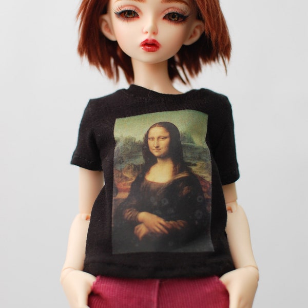 T-shirt top czarny nadruk Mona Lisa dla skali 1/4 msd minifee fr16 modsdoll tonner