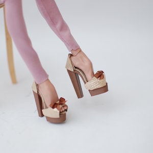 Ready to ship Casual Peep toe heels shoes leather for Popovy Dolls BJD