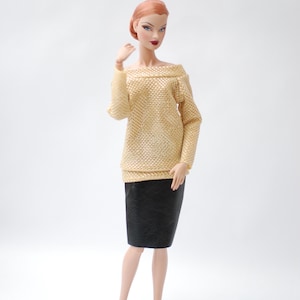 Fashion Royalty FR2 11.5inch doll gold blouse sweater top sparkling 1:6 scale