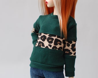 Dark green jumper sweatshirt with leopard print for bjd  minifee MSD and other 1/4scale