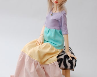 Colorful Pastel summer maxi dress for MSD Minifee Fr16 Tonner BJD doll 1/4 scale