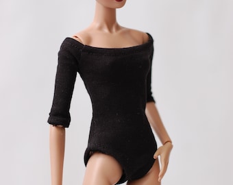 Fashion Royalty FR2 black off-shoulder bodysuit top blouse