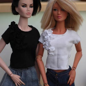 Classic t-shirt blouse with 3d flowers 4 colors for 1/4 scale msd minifee fr16 modsdoll tonner image 5