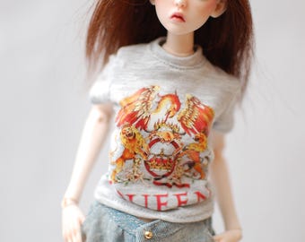 Gray classic t-shirt  top with print for Popovy Dolls BJD Fashion doll