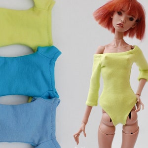 Off shoulder body bodysuit top blue neon green for Popovy Doll