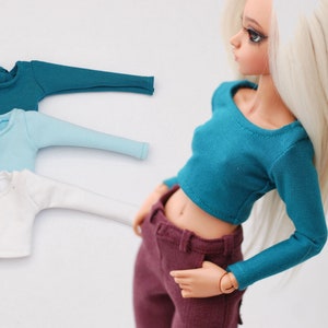 Simple short crop top tshirt pink for 1/4 scale msd minifee fr16 modsdoll tonner teal white