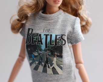 Fashion Royalty FR2 Barbie  gray tshirt t-shirt t shirt with print the Beatles