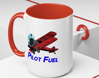 Pilot Fuel Coffee 15oz Mug, Aviation Mug, Airplane Mug, Gift for Pilots, Aircraft Mug, Aviation Lovers Mug