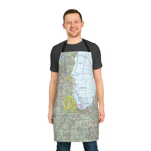 Chicago VFR Schnittschürze mit farbigen Riemen, perfekt für Köche, Geschenk für Piloten, Aufhänger Dekor, Grillschürze, Luftfahrt Kochevent