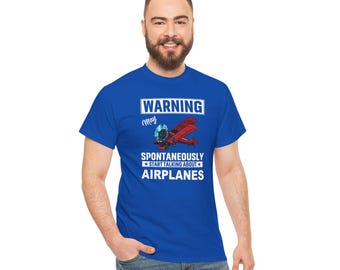 Warning May Spontaneously Talk About Airplanes Tee,  Funny Aviation Gift, Pilot Shirt, Airplane Lover Tee, Aviation Apparel, Unique Gift