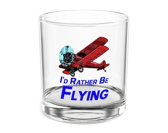 I'd Rather Be Flying Rocks Glass, Gift for Pilots, Airplane Lover, Whiskey Glass, Birthday, Father's Day, Barware, Aviation-Themed