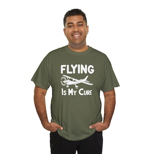 Flying Is My Cure Unisex Heavy Cotton Tee, Perfect Gift for Pilots and Aviation Lovers, Aviation Enthusiast Apparel, Airplane Shirt, Pilot