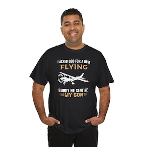 Flying Buddy My Son Unisex Heavy Cotton Tee, Pilot Gift, Pilot Dad Shirt, Airplane Lover Tee, Unique Gift Idea, Aviation Enthusiast