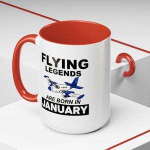 Flying Legends Are geboren im Januar Twin Accent Color 15 oz. Becher, perfektes Geschenk für Luftfahrt-Enthusiasten, Pilotengeschenk, Luftfahrtbecher