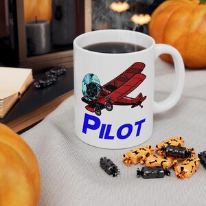 Pilot Ceramic 11oz Mug - Perfect Gift for Pilots, Airplane Lovers, Flying Junkies, Hanger Decor, and Aviation Celebrations, Biplane