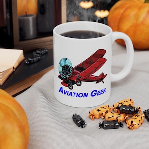 Aviation Geek Ceramic 11oz Mug - Perfect Gift for Pilots, Airplane Lovers, Flying Junkies, Hanger Decor, and Aviation Celebrations, Biplane