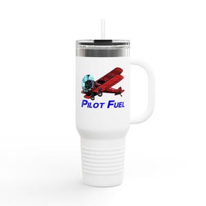 Vintage Airplane Pilot Fuel Insulated Travel Mug, Aviation Mug, Pilot Gift, Retro Plane Mug, Biplane Mug, Aviation Lover Mug