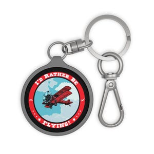 Vintage Biplane Keyring Tag, &quot;I&#39;d Rather Be Flying&quot; Keychain, Gift for Aviation Lovers, Fun Gift for Pilots, Unique Aviation Accessory