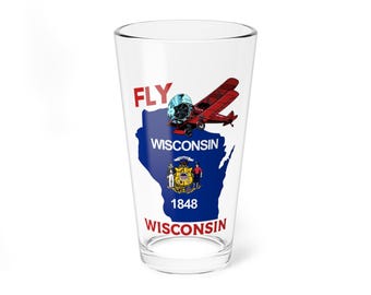 Bicchiere da mixaggio Fly Wisconsin, bicchieri vintage da 16 once, perfetti come souvenir, tema Fly Wisconsin, regali per gli amanti dello stato, decorazioni per bar di casa