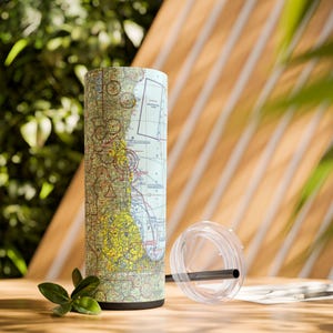 Chicago VFR Sectional 20oz Skinny Tumbler, kubek podróżny dla pilotów, wyjątkowe naczynia do picia, idealny prezent dla entuzjastów lotnictwa, 20oz Pamiątka