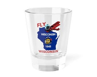 Bicchierino Fly Wisconsin, design Fly Wisconsin, souvenir unico per piloti, oggetti da collezione, decorazioni per bar, aviazione, orgoglio statale