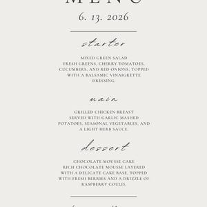 Menu do jantar de casamento