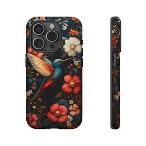 Funda de teléfono con diseño de colibrí floral, funda protectora floral para iPhone, Samsung Galaxy y Google Pixel, funda de teléfono con diseño de pájaro floral, regalo para amantes de la naturaleza