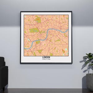Impresión del mapa de la ciudad de Londres - Póster digital colorido descargable / Arte mural urbano moderno / Mapa imprimible de Londres, Reino Unido - Map Art