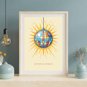 90s Disco Ball Disco Ball Retro Wand Kunst - Buntes Funky Poster, 90er Jahre Tanzmusik Zitat Print, lebendiges Party Dekor