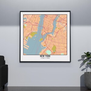 Impresión del mapa de Nueva York - Póster digital colorido descargable / Arte urbano moderno / Mapa de Nueva York imprimible para decoración del hogar o la oficina - Arte mural
