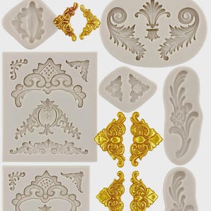 Silicone Fondant Molds Set of 6 – Curlicues, Scroll Lace, Flower Relief, Filigree Design for Cake Decorating, Candy, Chocolate, Clay