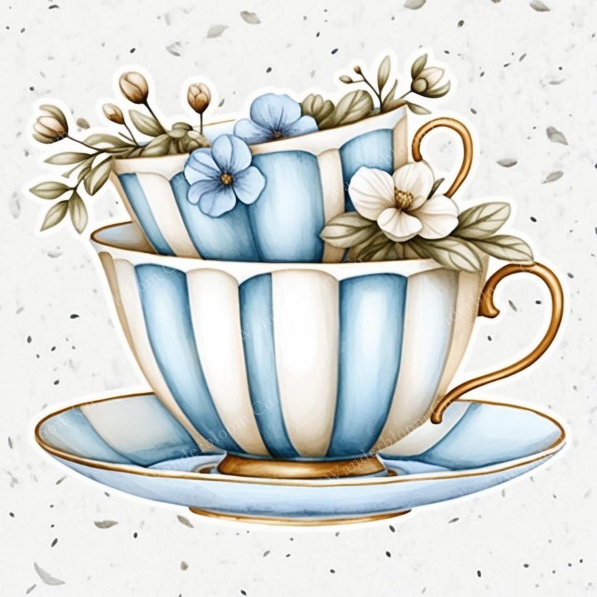 14 Blue Tea Set Clipart, Watercolor Teacups, Vintage Tea Party Graphics ...