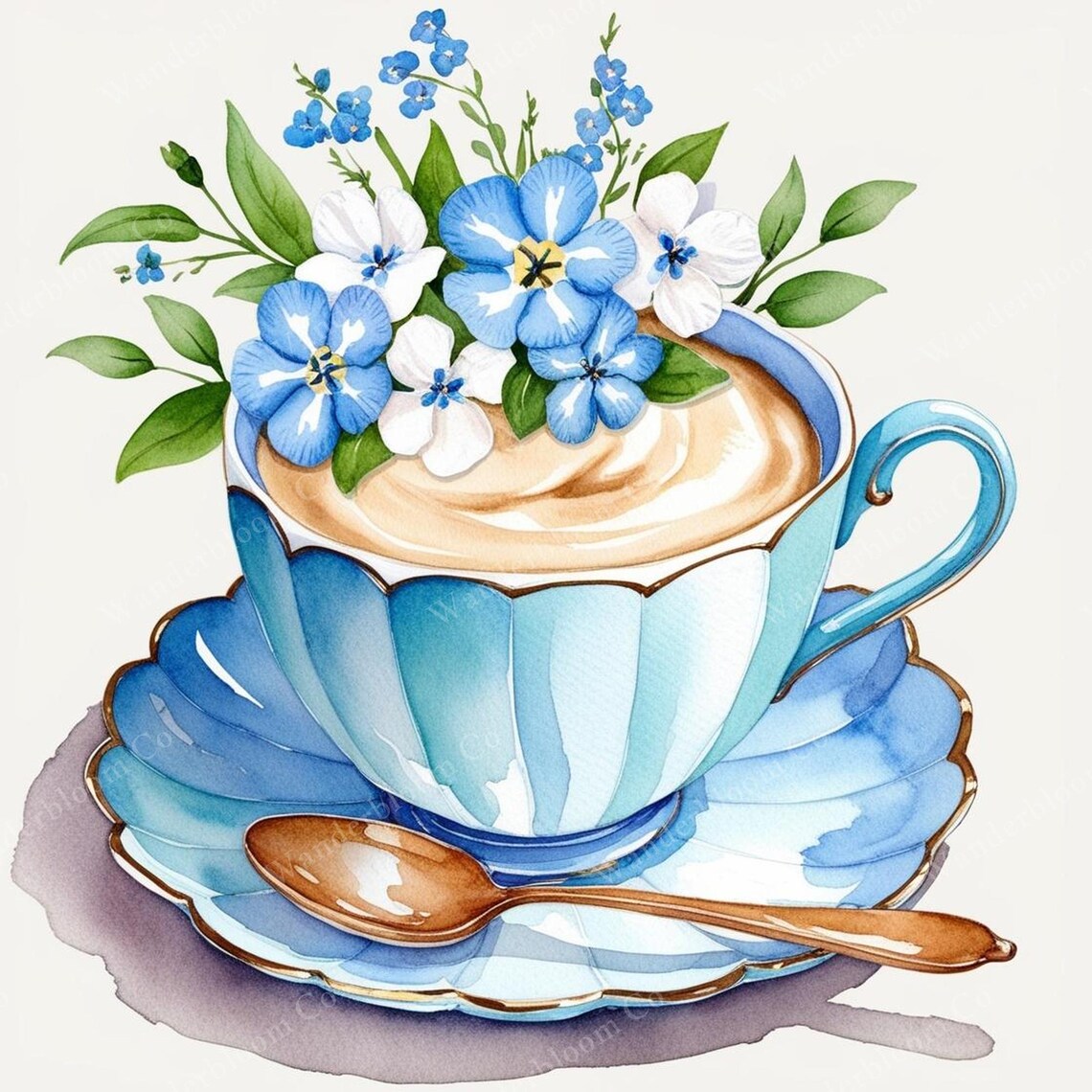 14 Blue Tea Set Clipart, Watercolor Teacups, Vintage Tea Party Graphics ...