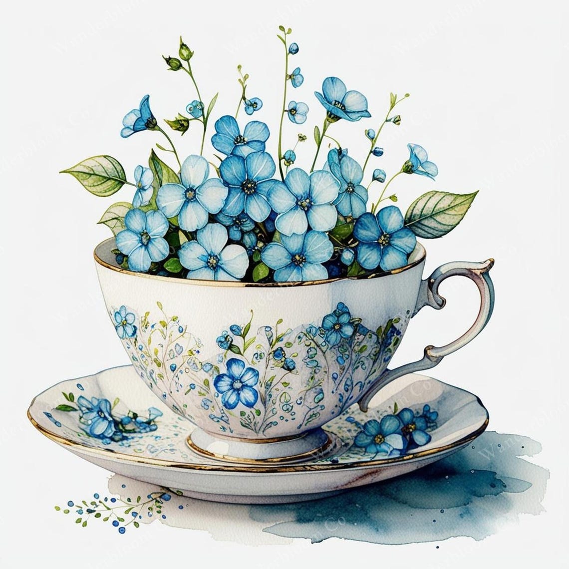 14 Blue Tea Set Clipart, Watercolor Teacups, Vintage Tea Party Graphics ...