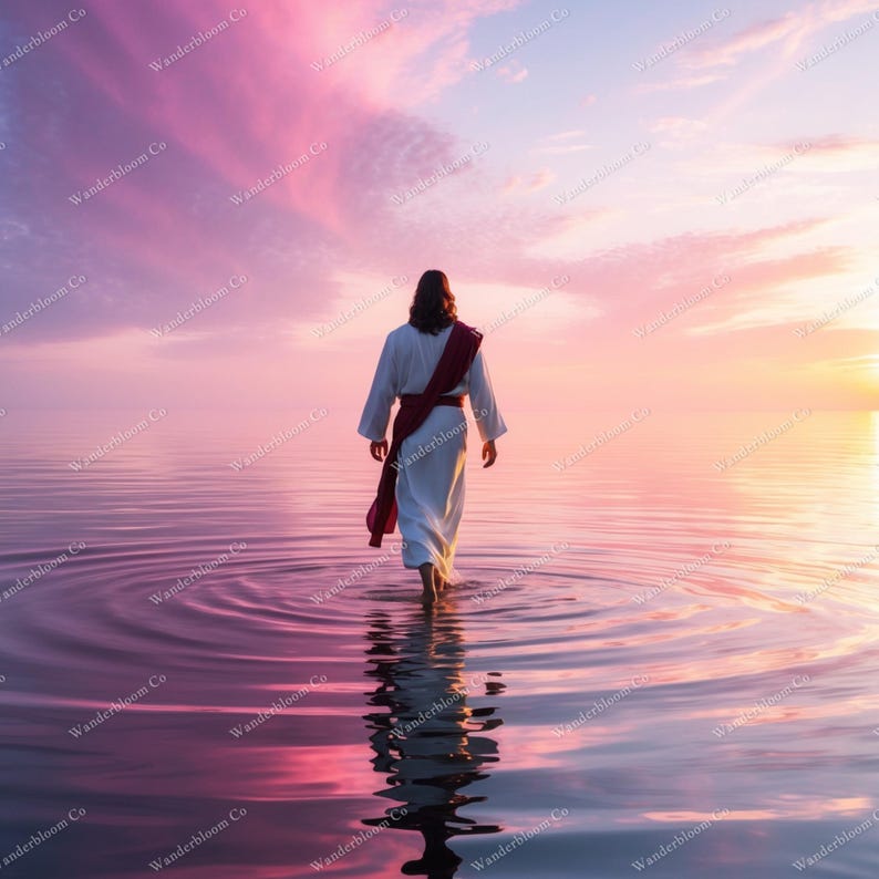 10 Jesus Walking on Water Clipart, Inspirational Christian Art Print