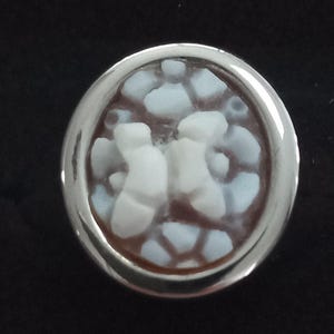 Vintage Italiaanse cameering – sterlingzilver 925 van Di Luca – verstelbare camee met bloemenschelp – gesigneerde cameo Italiano – 4,9 g
