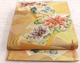 【袋帯】平安時代 貴族 袋帯 フォーマル 正絹 六通柄 金 平安絵巻 時代柄 長さ429cm 幅31cm