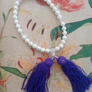 Luxury Japanese Juzu Bracelet with Akoya Pearls, Quartz Beads, and Silk Tassel – 24cm Spiritual Gift