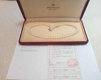Mikimoto Akoya Pearl Necklace 6.5mm Ivory Nacre, 39cm, K14 White Gold M Clasp, Vintage Japanese Pearls with Box & Re-Stringing Certificate