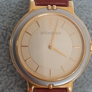 Yves Saint Laurent Watch Model 4630 – Gold & Steel Two-Tone – 30mm Quartz – New Brown Leather Strap – Vintage YSL Timepiece
