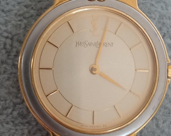 Yves Saint Laurent Watch Model 4630 – Gold & Steel Two-Tone – 30mm Quartz – New Brown Leather Strap – Vintage YSL Timepiece